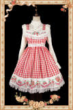 Strawberry Gingham Pure Cotton Lolita JSK Dress +Headbow