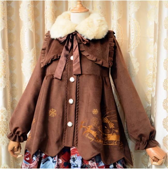 Sweet Thickening Thermal Loose Lolita Coat with Detachable Fur Collar