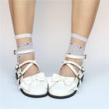 Sweet White Bow Belts Lolita Flat Shoes