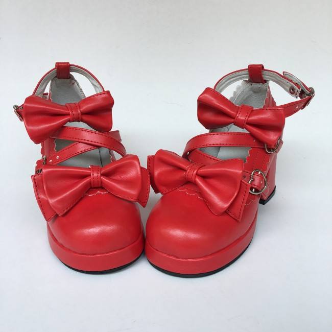 Beautiful Claret Matte Bows Lolita Shoes
