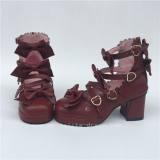 Sweet Wine Lolita Square Heels Shoes with Bowknots