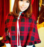 Red Black Gingham Thick Lolita Cape out