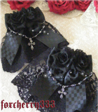 Black White Flower Beads Lace Bowknot Lolita Hand Cuff