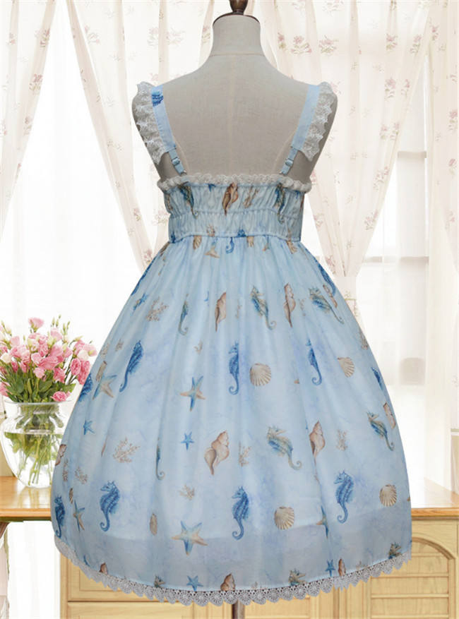 The Song of The Sea~Sweet Lolita Printed Jumper Dress