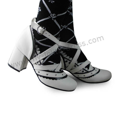 Black White Trim Lolita Crossed Straps Sandals