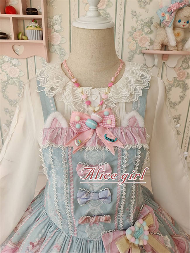 Alice Girl ~The Kitty's Tea Party Sweet Lolita OP/Salopette -Pre-order Pink Size S - In Stock