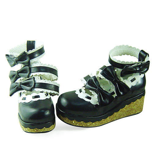 White Black Bows Lolita Shoes