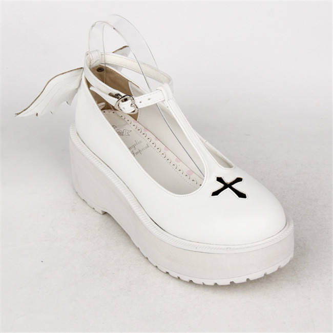 Angelic Imprint- Sweet T-shaped Straps Lolita High Platform Shoes with Detachable Angel Wings