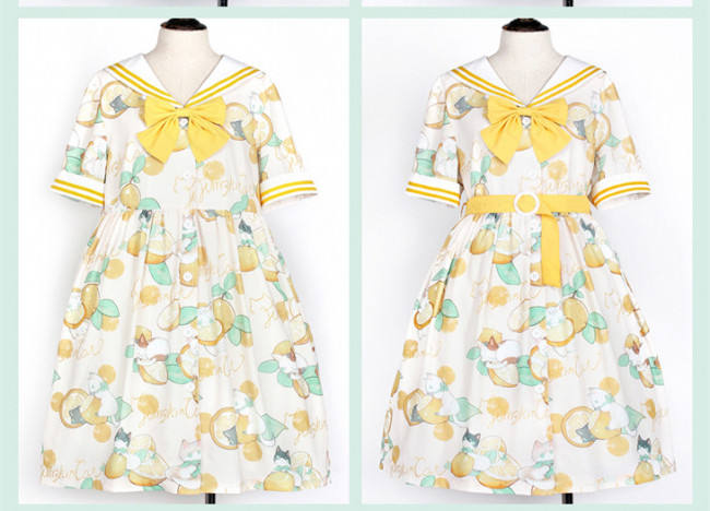 Lemon Cat~ Sweet Lolita Short Sleeves OP -out