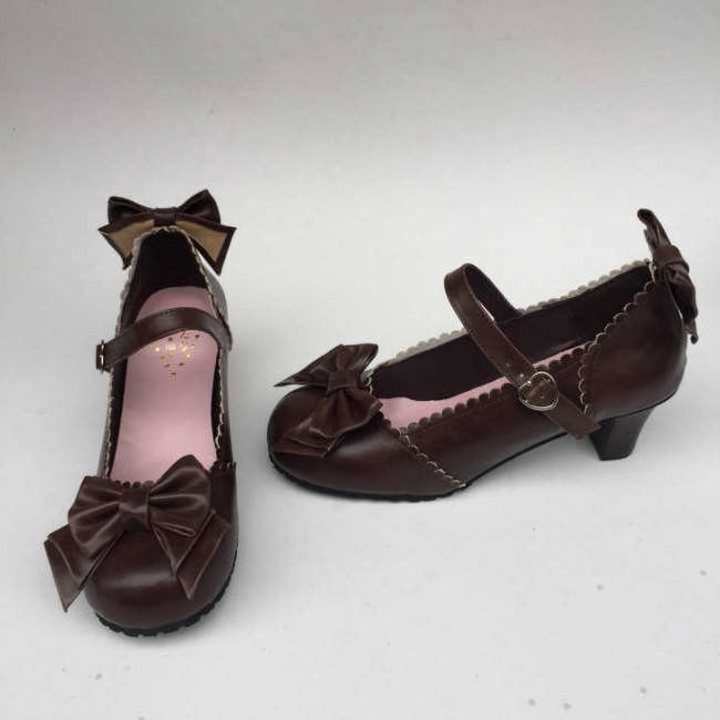 Light Coffee Bows Lolita Shoes