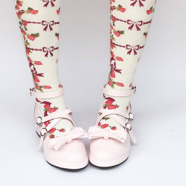 Black Bows Crossed Straps Matte Lolita Shoes Classic
