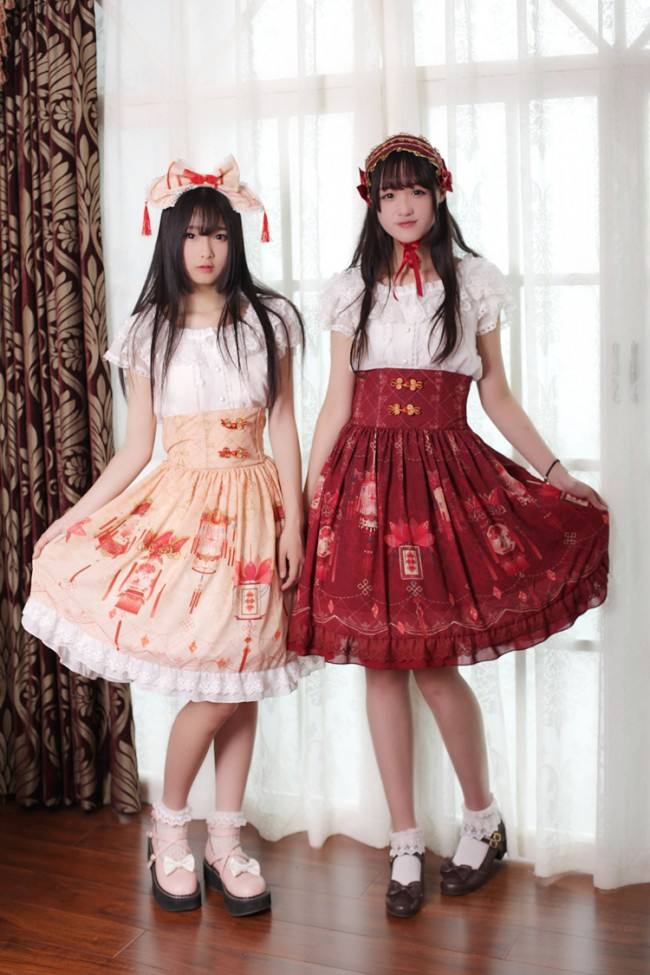 Neverland ~Chinese Palace Lanterns~ High Waist Skirt -Dark Blue M- IN STOCK
