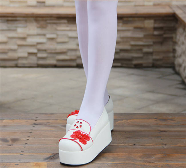 Angelic Imprint- Sweet Double Bows Embroidery Round Toes Qi Lolita High Platform Shoes