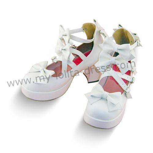 White Cross Straps Bows Lolita Shoes