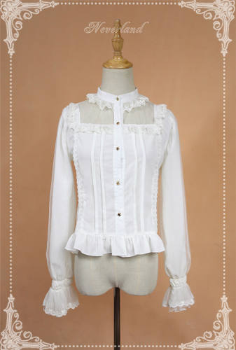 Neverland Lolita -Crystal Palace- Chiffon Tailored Roll Collar Blouse White S IN STOCK