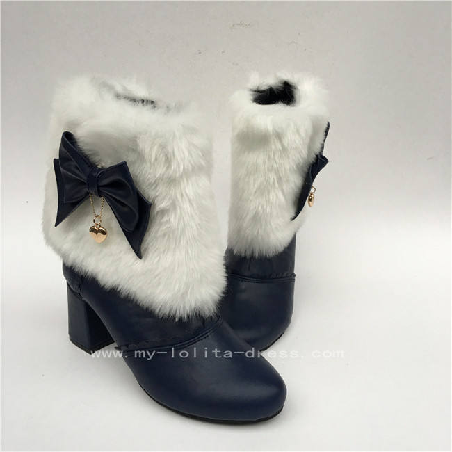 Black White Sweet Lolita Heels Boots with Bows