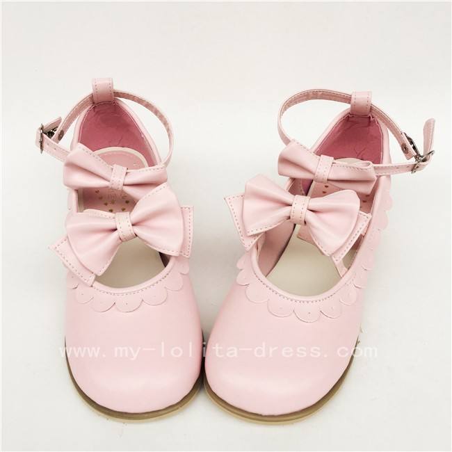 Matte Red Double Bow Lolita Shoes