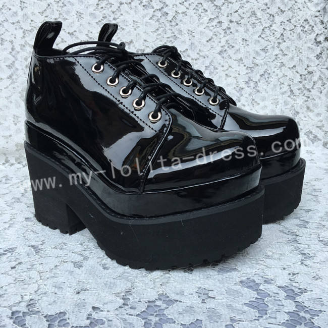 Glossy Black Lolita Heels High Platform