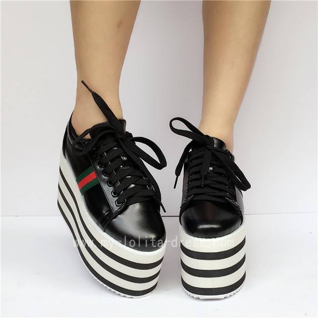 Black with White Lolita High Platform Shoes