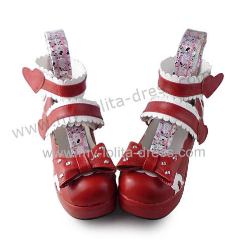 Wine Wide Ankle Belts Bow Lolita Slipping Heel Shoes