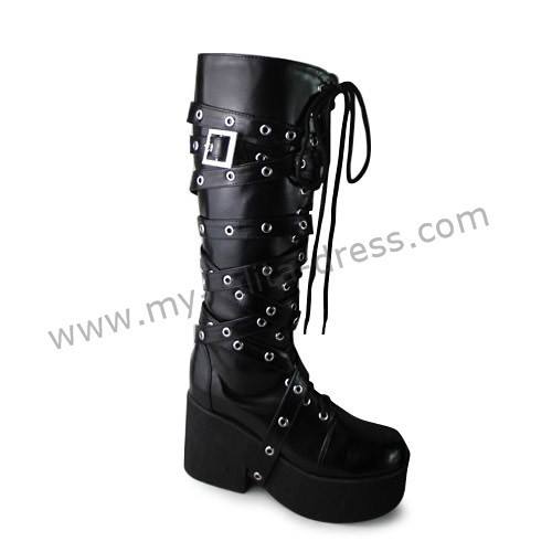 Punk Style Matte White Buckles Lolita High Shaft Boots