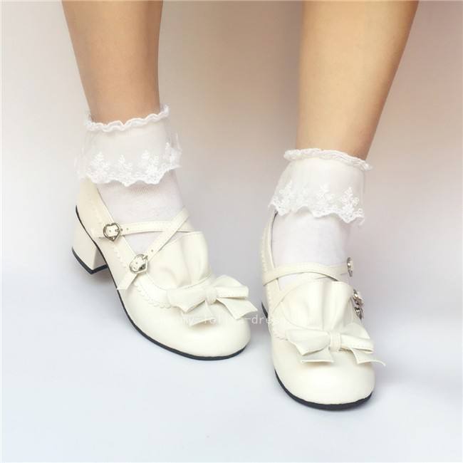 Coffee Crossed Straps Bows Lolita Footwear