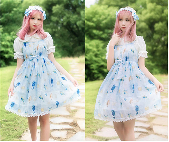 The Song of The Sea~Sweet Lolita Printed Jumper Dress