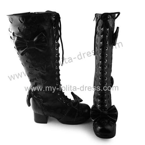 Hearts and Bows Lace Up Knee High Lolita Boots
