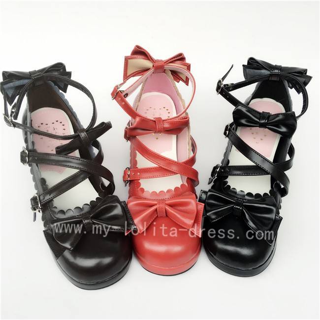 Beautiful Claret Matte Bows Lolita Shoes