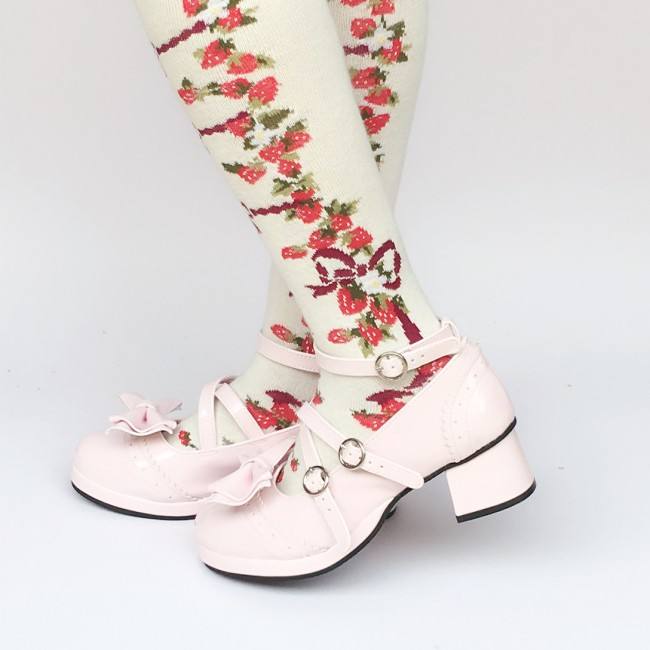 Black Bows Crossed Straps Matte Lolita Shoes Classic