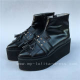 Gothic Punk Black Lolita Short Boots with Tassels O