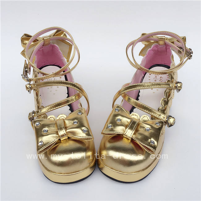 Golden Bows Cute Girls Shoes