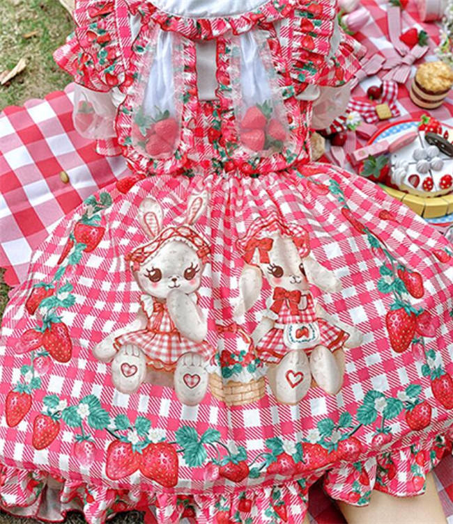 Diamond Honey ~Strawberry Picnic Rabbit Lolita Jumper