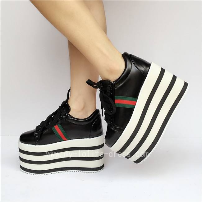 Black with White Lolita High Platform Shoes
