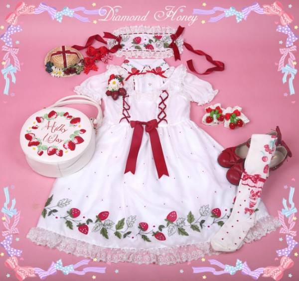 Diamond Honey -Strawberry Garden- Embroidery Organza Sweet Lolita JSK - out