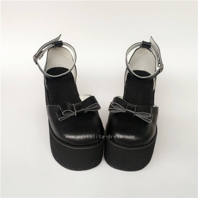 Matte Black Elegant Bow Lolita Girls Shoes