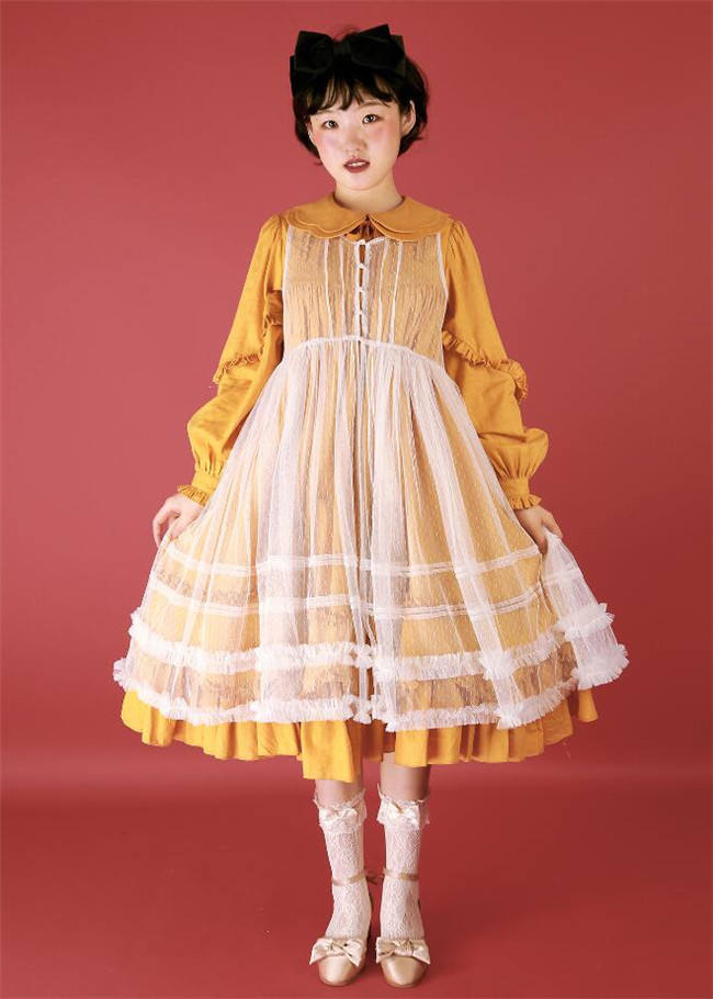 Daily wear Version Sweet Unicolor Lolita long sleeves OP- Ready Made