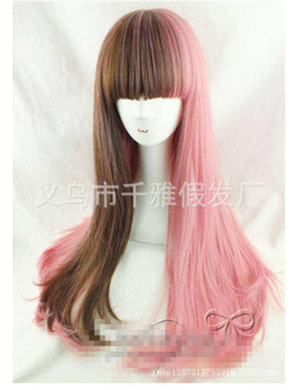 Sweet Smoky Pink&Brown Blended Lolita Wig with Bangs 70cm Long - In Stock