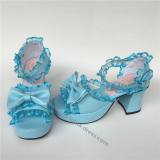 Sweet Matte Blue Lace Bows Lolita Shoes