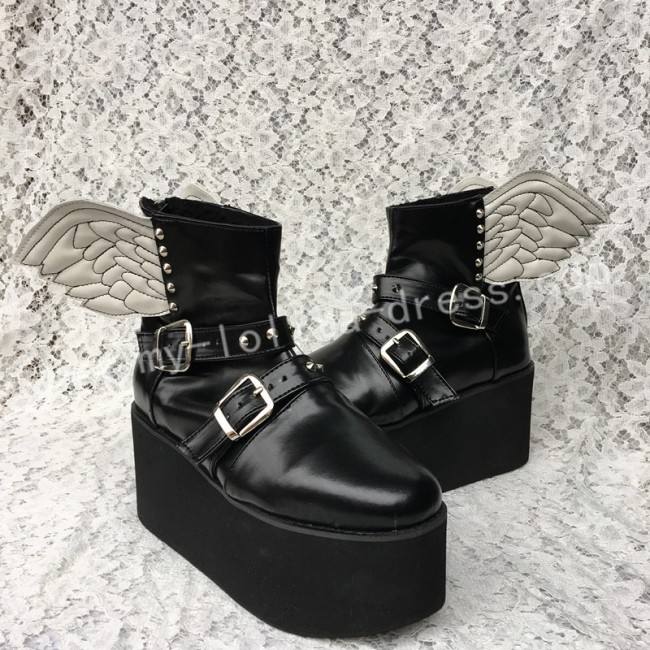 Gothic Matte Black Lolita High Platform with Wings