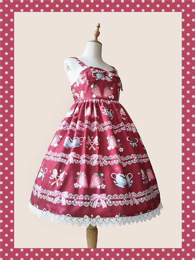 Infanta ~Strawberry Coffee Printed Lolita Jumper + headbow-Ready Made