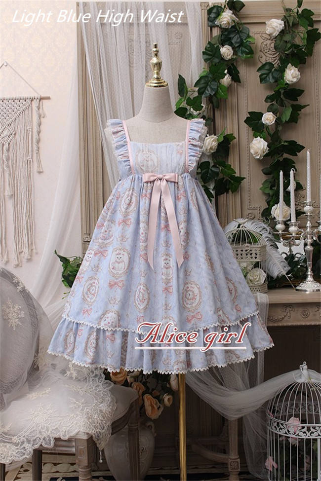 The Kittens In The Frame~ Sweet Lolita Printed JSK High Waist Pink Size S - In Stock