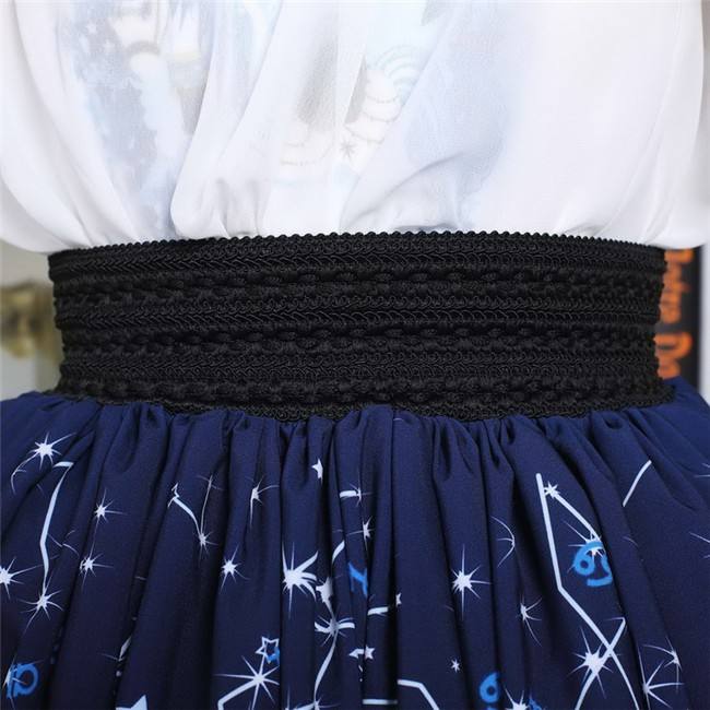 Sweet Dark Blue Constellation Printed Lolita Pleated Skirt