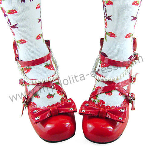 Sweet Black Beads Bows Lolita Shoes Flats Tea Party Heels