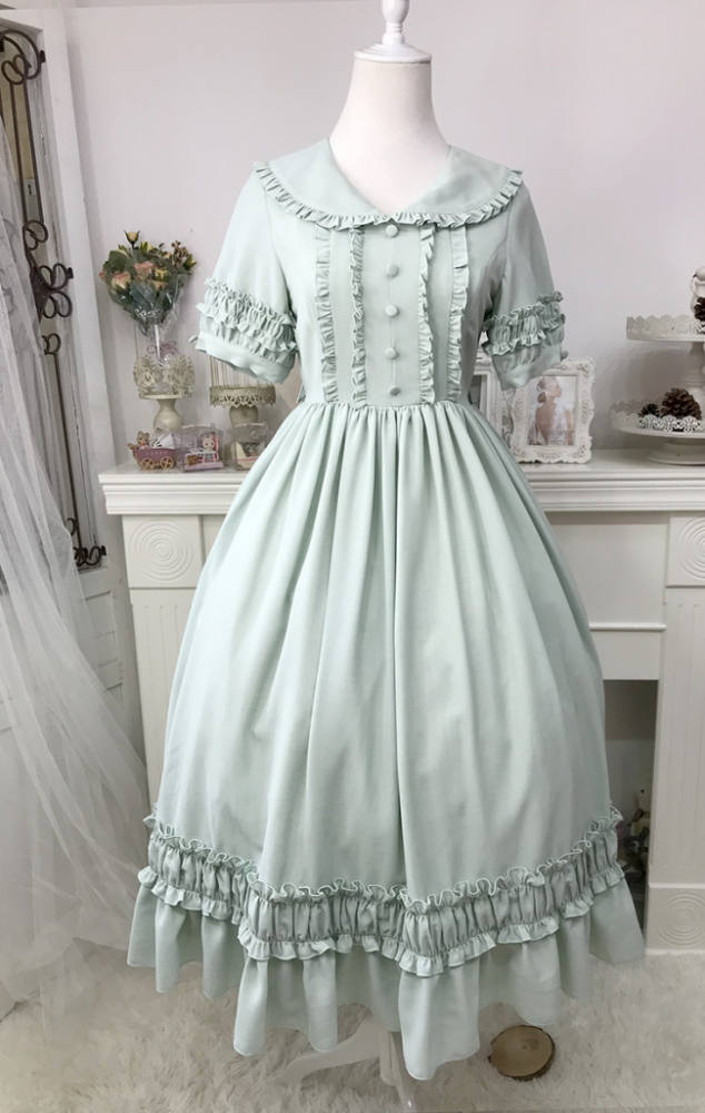 Pure Color Lolita Short Sleeves OP Dress -Middle Version/Long Version -Pre-order Closed