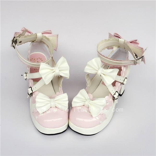 White Pink Square Heel Lolita Footwear