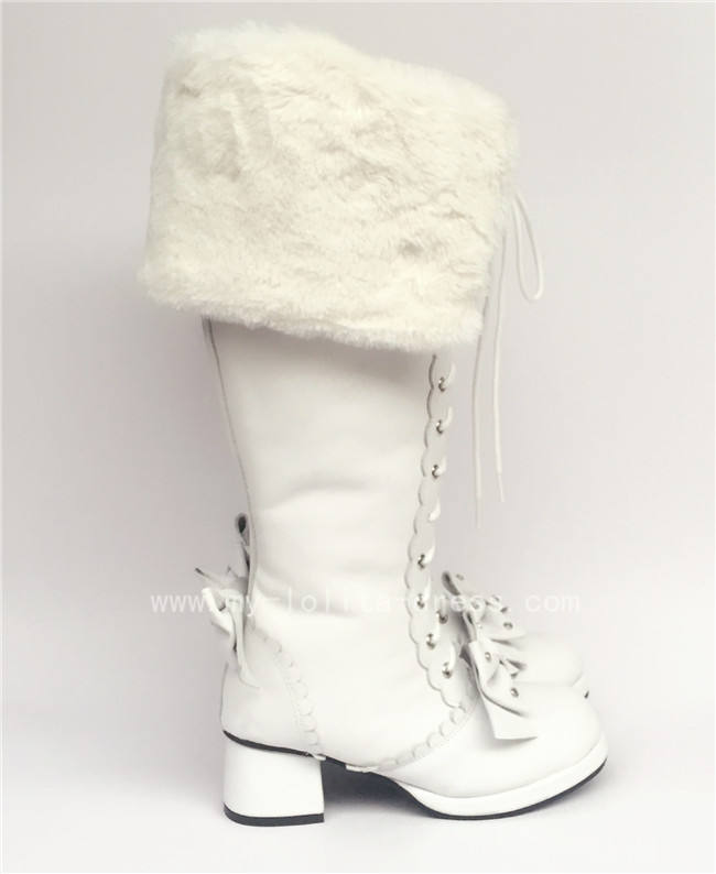 Sweet White Real Leather Upper Lolita High Boots