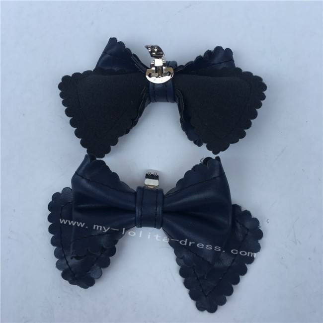 Navy Single Strap Bows Lolita Heels Tea Party Shoes