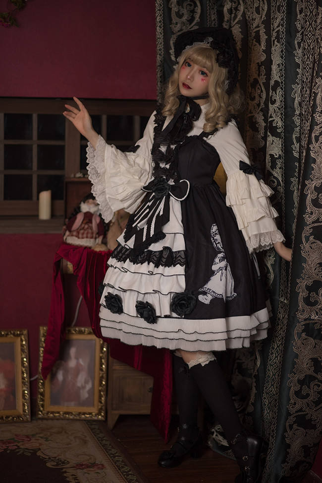 Antique Paper Doll~ Black Lolita JSK Dress -Ready Made