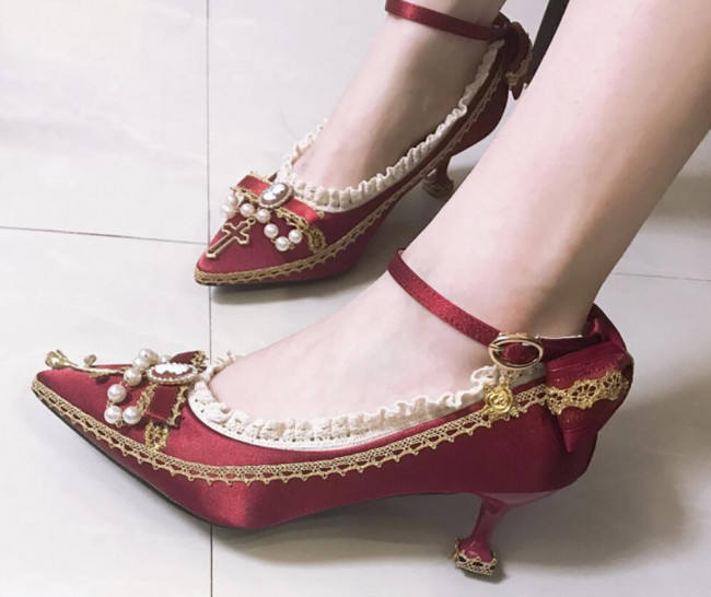 Rose Cross~ Versailles ~ Satin PU Lolita Shoes - Ready Made